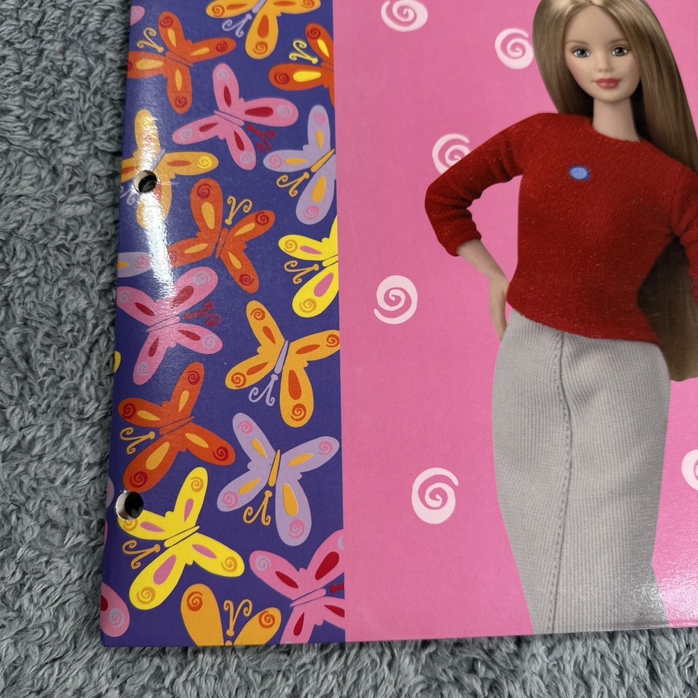 Vintage 1990s Barbie 3 Ring Folder For Binder 2 Pocket Folders Art Doll Graphic - Picture 4 of 13